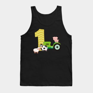 Farm Barnyard Theme Pig Cow Horse 1st Birthday 1 Yrs Old Tank Top